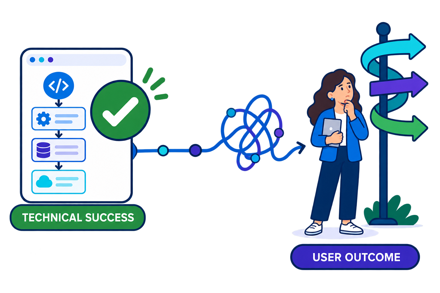 Comparison between technical agent success and the real-world user outcome