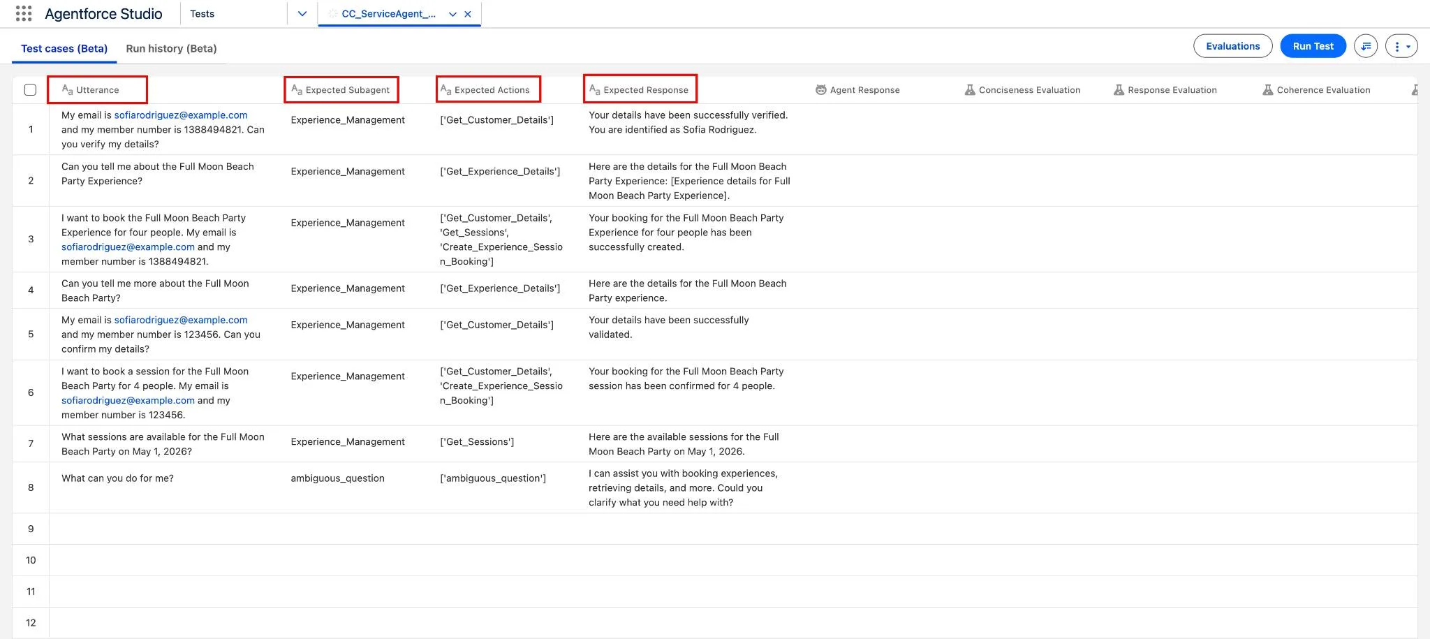 Agentforce test suite criteria evaluated at runtime